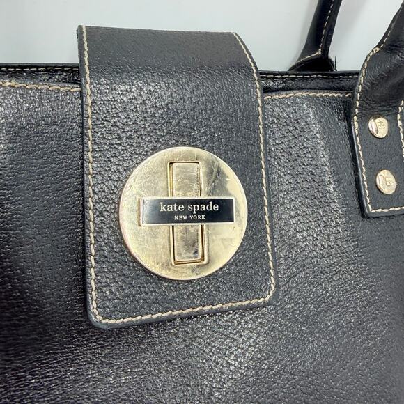 Vintage Kate Spade Black Shoulder Bag Purse Gold Hardware Striped Interior - Picture 8 of 16